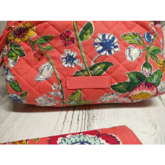 VERA BRADLEY Iconic Floral Coral Medium Zip Cosmetic Bag AND Checkbook Cover LOT - Picture 2 of 8